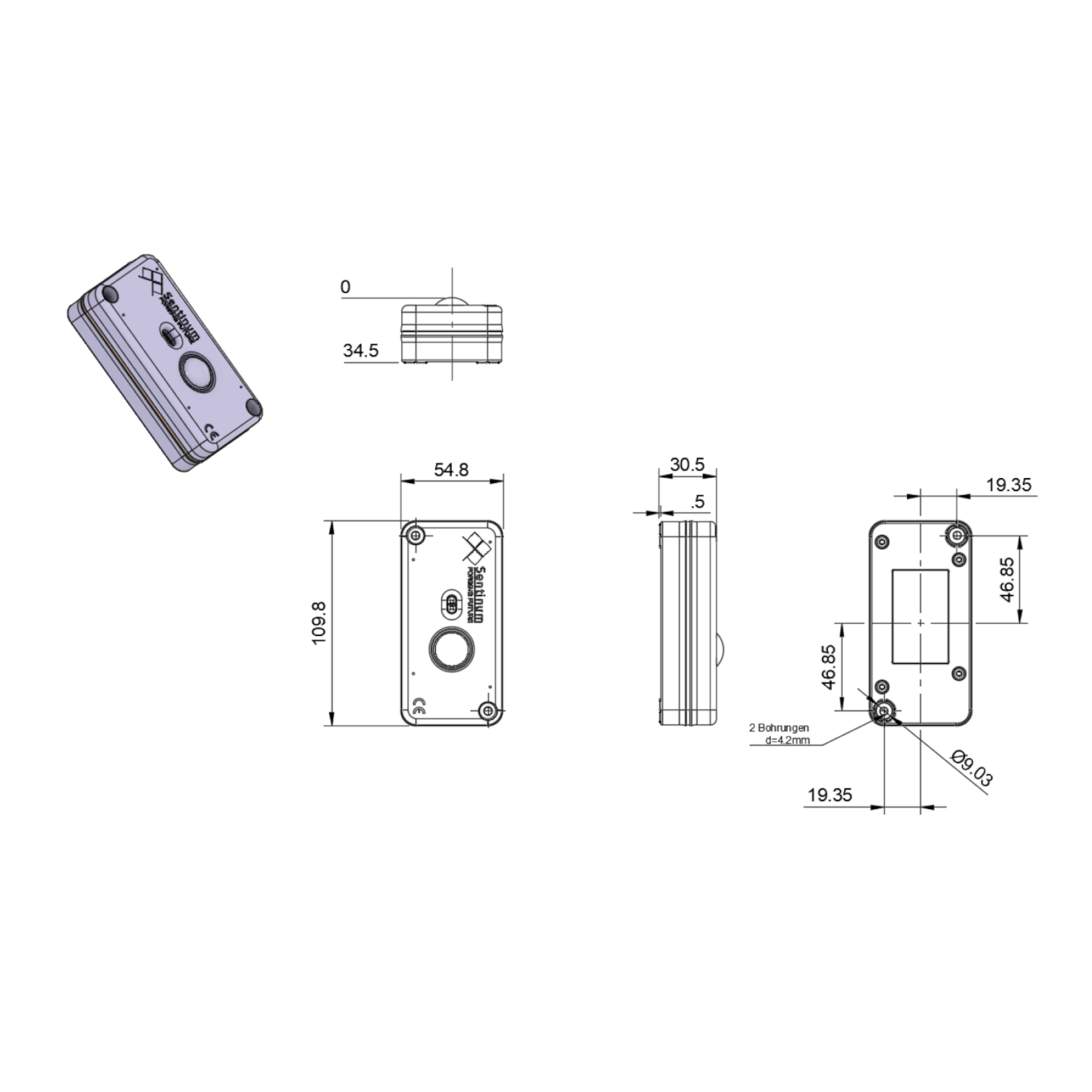 Sentinum Level Sensor Apollon-Q TR-ACC LoRaWAN® Technical Drawing